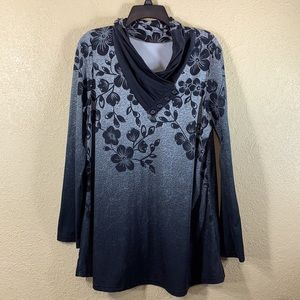 Azalea by Firmiana Top Blouse Tunic Gray Floral XL